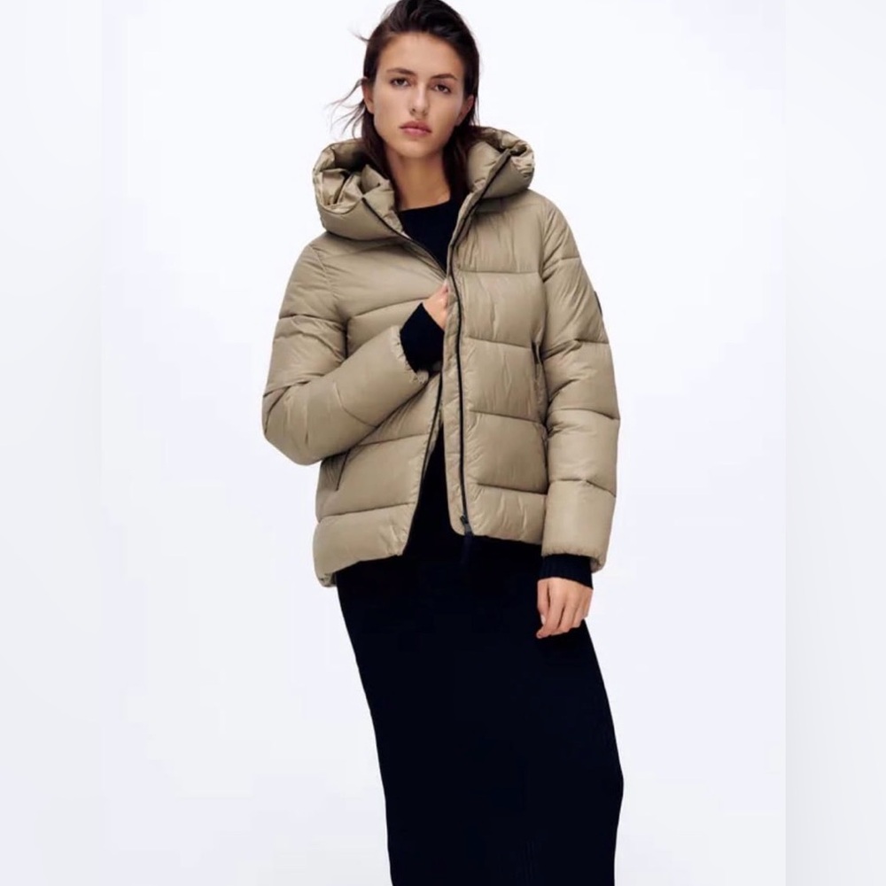 Zara Beige Puffer Jacket Comfortemp® Thermal Insulation Puffer Jacket Tan Hooded